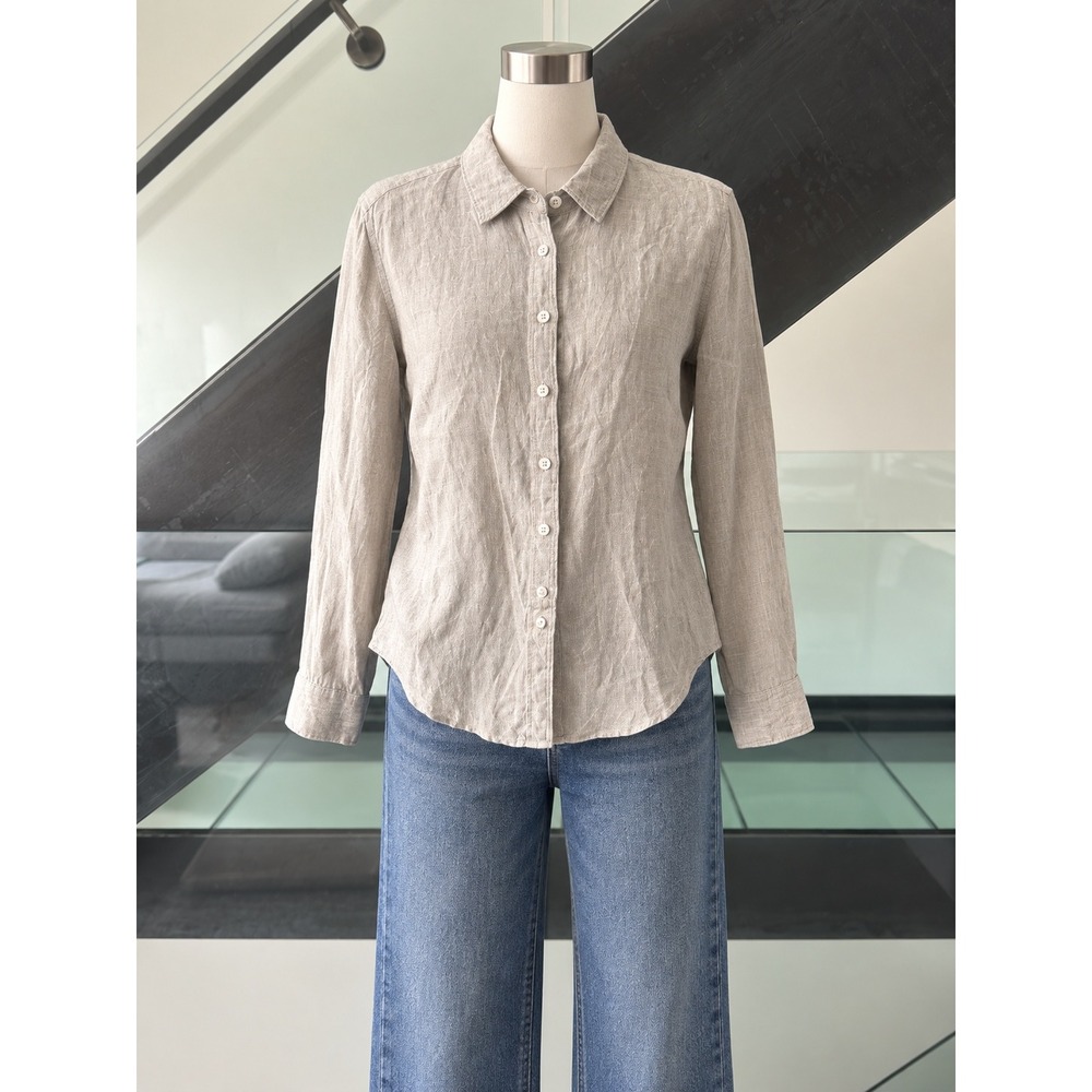 Quince 100% European Linen Long Sleeve Button Down Shirt Oatmeal Beige Size M